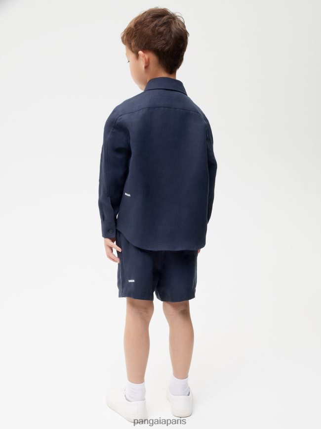 bleu marine Pangaia vêtements enfants DH84F0588 chemise à manches longues en lin aloès