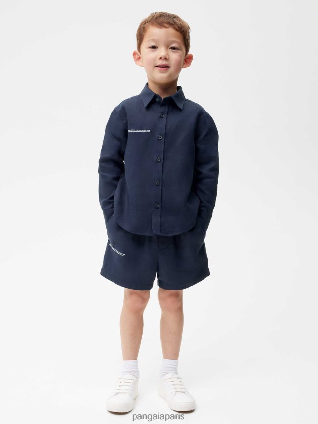 bleu marine Pangaia vêtements enfants DH84F0588 chemise à manches longues en lin aloès