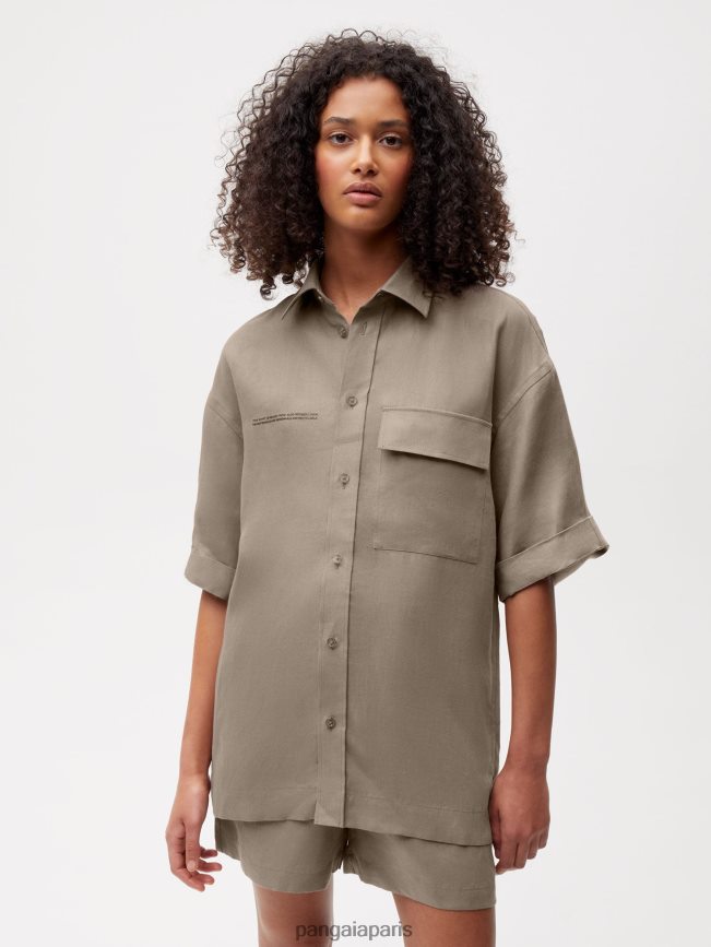 champignon Pangaia vêtements femmes DH84F0396 chemise à manches courtes en lin aloe