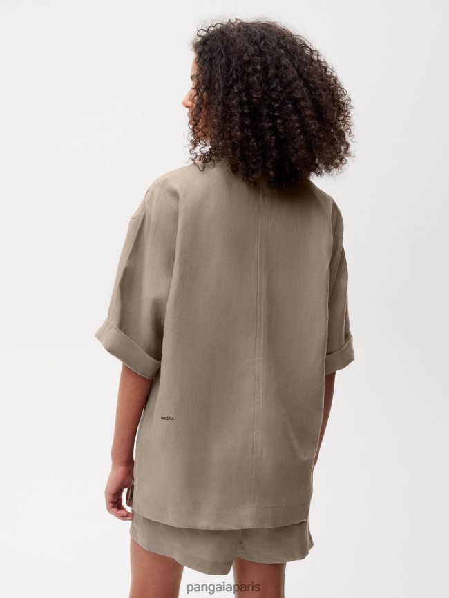 champignon Pangaia vêtements femmes DH84F0396 chemise à manches courtes en lin aloe