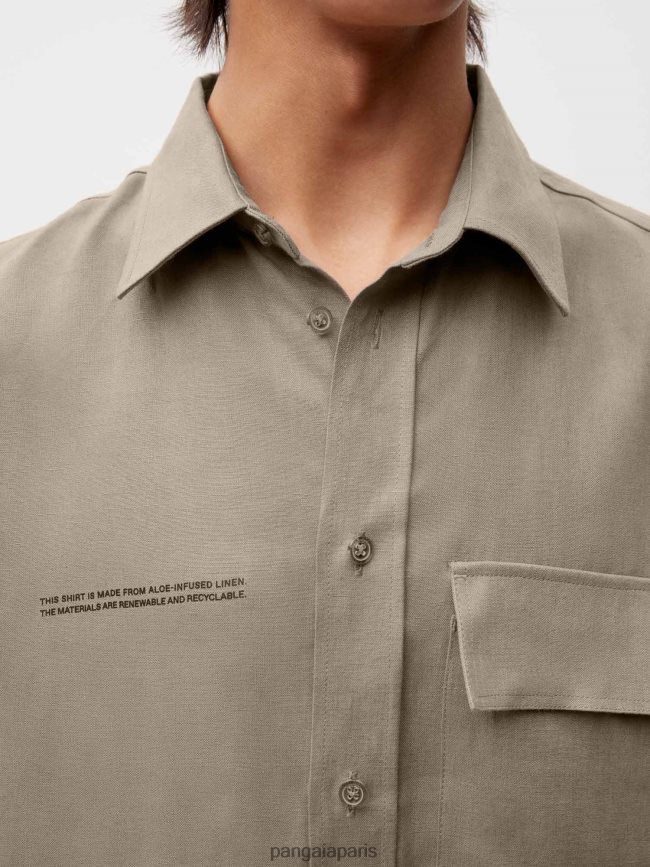 champignon Pangaia vêtements femmes DH84F0396 chemise à manches courtes en lin aloe