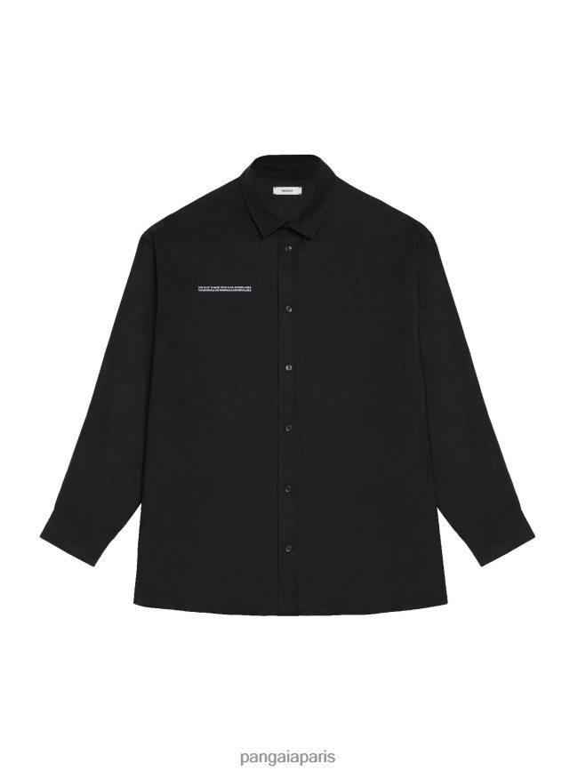 noir Pangaia vêtements femmes DH84F0398 chemise à manches longues et col en lin aloe