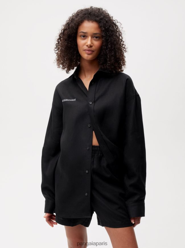 noir Pangaia vêtements femmes DH84F0398 chemise à manches longues et col en lin aloe