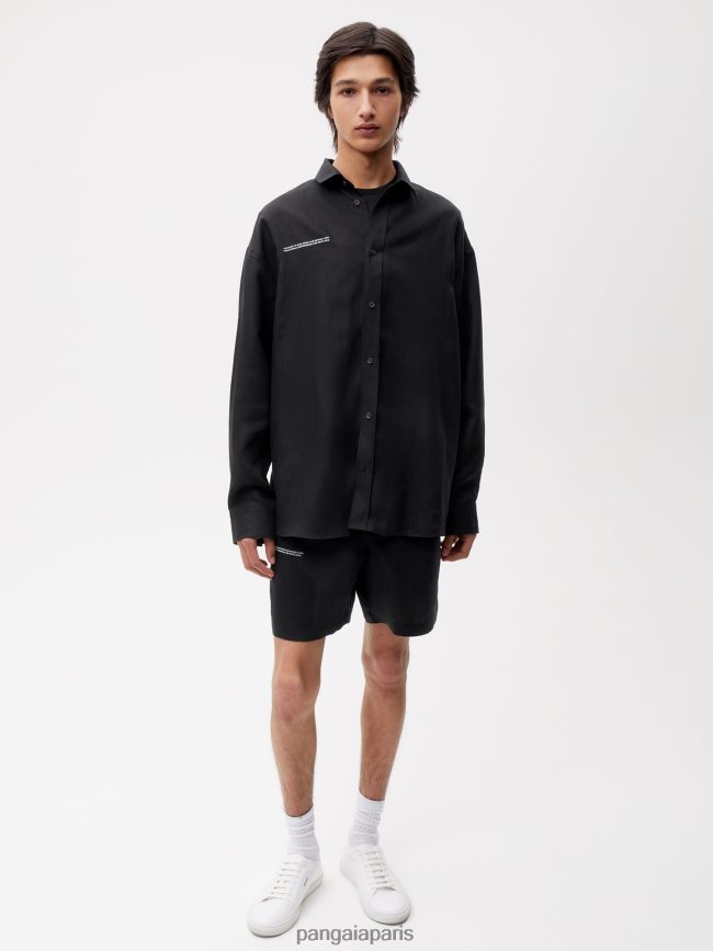 noir Pangaia vêtements femmes DH84F0398 chemise à manches longues et col en lin aloe