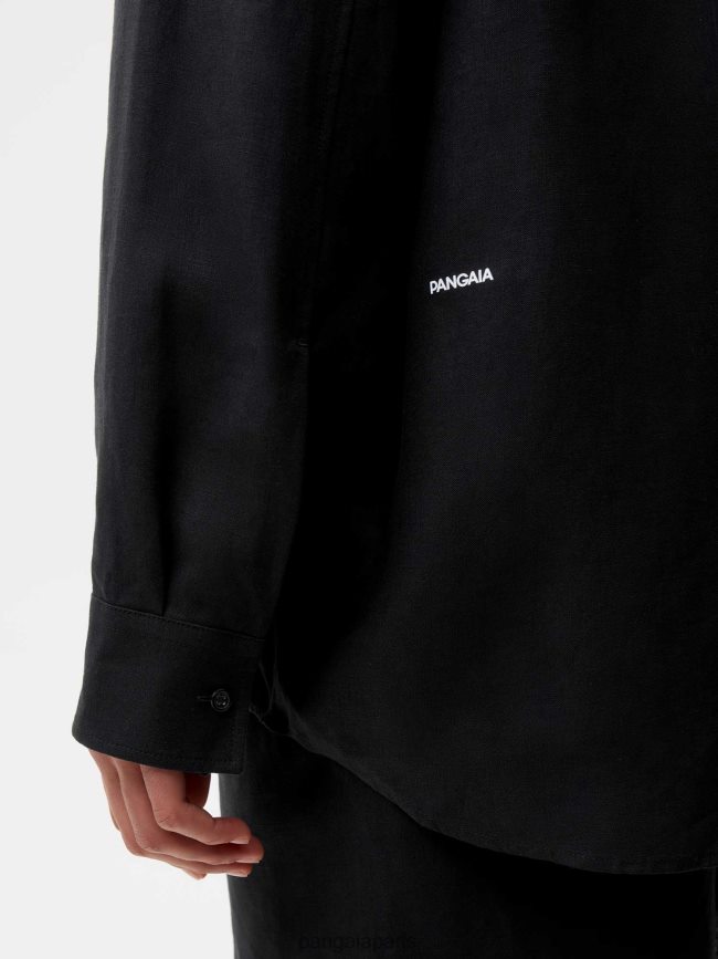 noir Pangaia vêtements femmes DH84F0398 chemise à manches longues et col en lin aloe