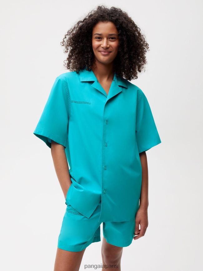 paon bleu Pangaia vêtements femmes DH84F0393 chemise à manches courtes en popeline de coton biologique