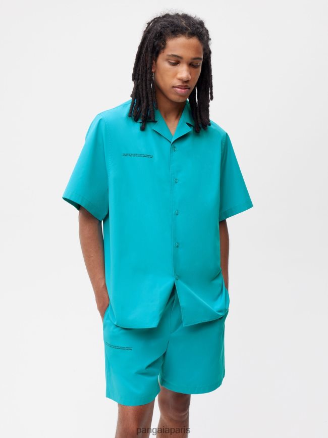 paon bleu Pangaia vêtements femmes DH84F0393 chemise à manches courtes en popeline de coton biologique