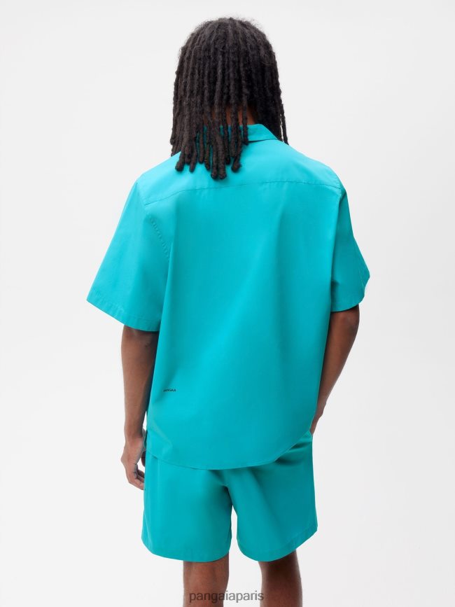 paon bleu Pangaia vêtements femmes DH84F0393 chemise à manches courtes en popeline de coton biologique