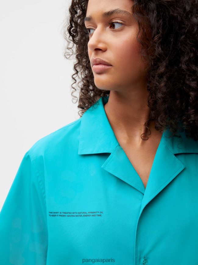 paon bleu Pangaia vêtements femmes DH84F0393 chemise à manches courtes en popeline de coton biologique