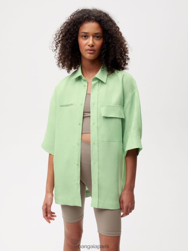 pistache Pangaia vêtements femmes DH84F0399 chemise à manches courtes en lin aloe