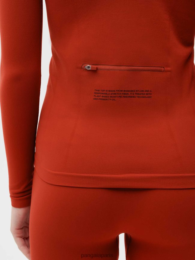 jaspe rouge Pangaia vêtements femmes DH84F0146 motion x top zippé à manches longues