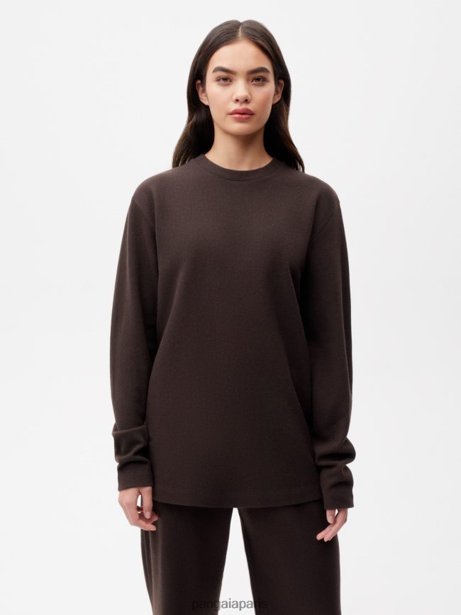 marron Pangaia vêtements femmes DH84F0200 haut à manches longues en jersey de laine recyclée