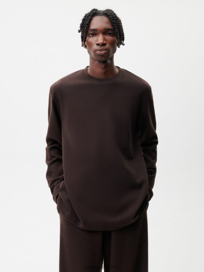 marron Pangaia vêtements femmes DH84F0200 haut à manches longues en jersey de laine recyclée