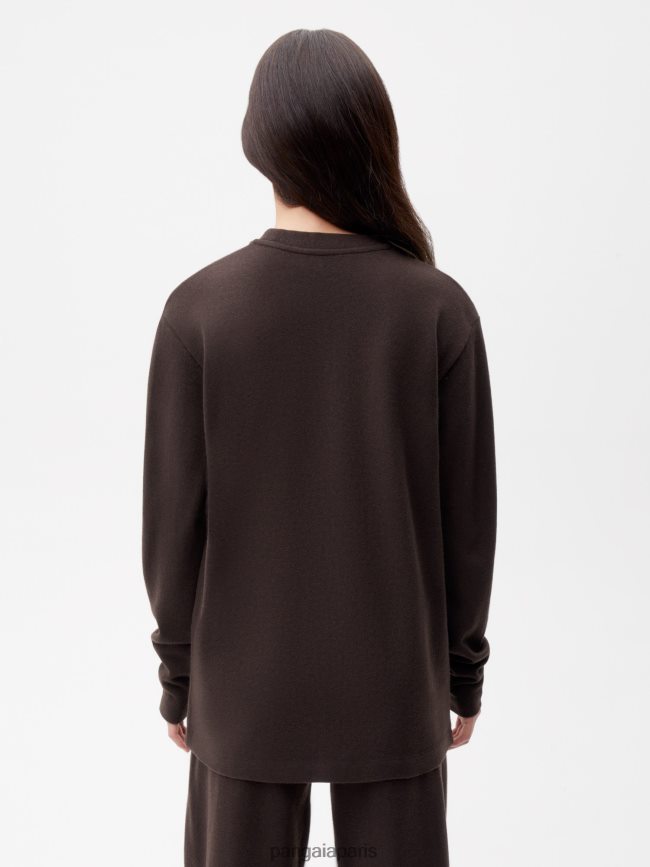 marron Pangaia vêtements femmes DH84F0200 haut à manches longues en jersey de laine recyclée