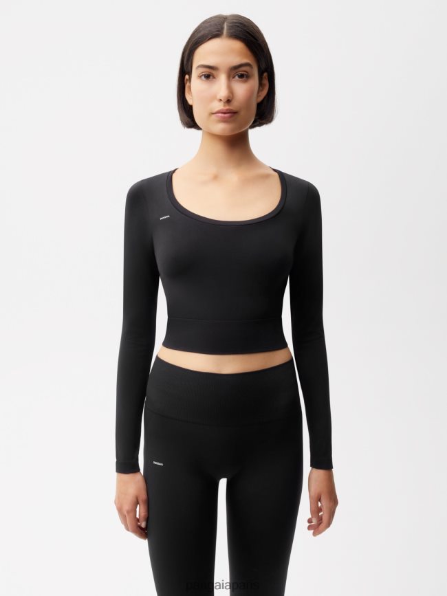 noir Pangaia vêtements femmes DH84F0147 mouvement haut à manches longues