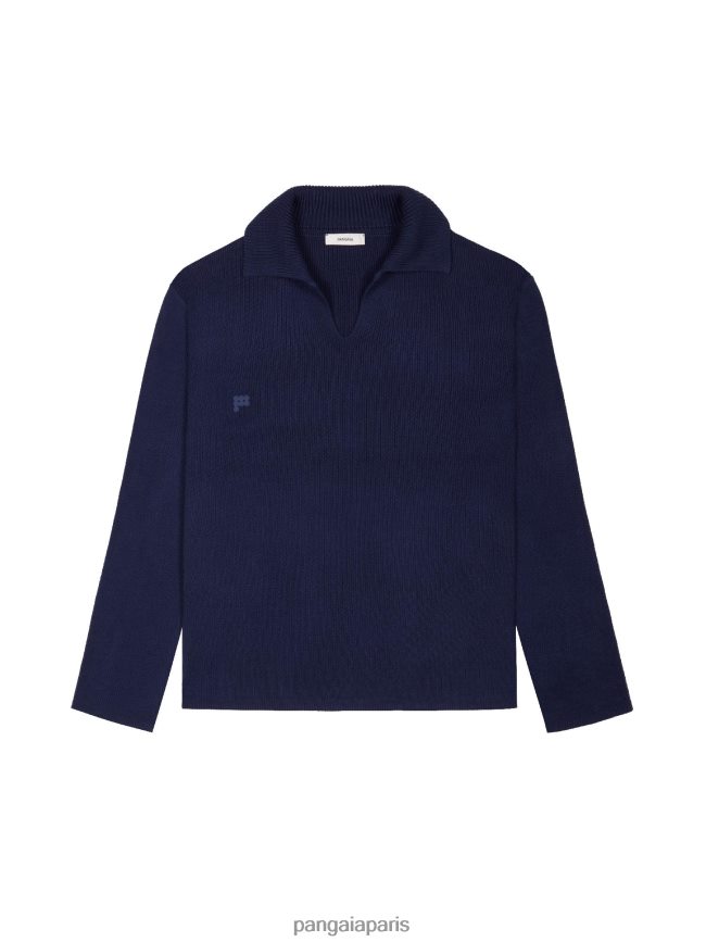 bleu marine Pangaia vêtements femmes DH84F099 pull en maille à col ouvert
