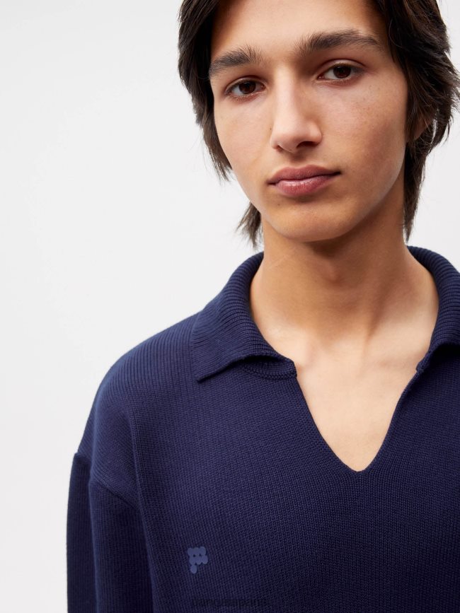 bleu marine Pangaia vêtements femmes DH84F099 pull en maille à col ouvert