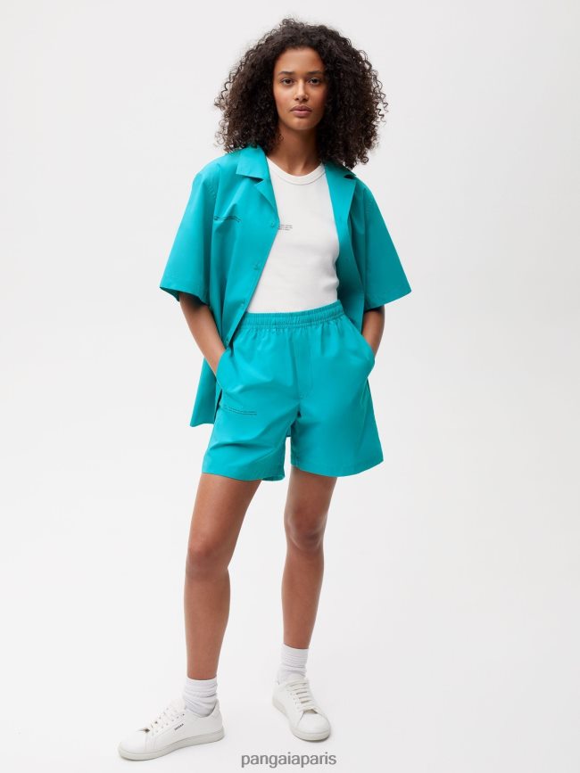 paon bleu Pangaia vêtements femmes DH84F0274 short élastiqué en popeline de coton bio