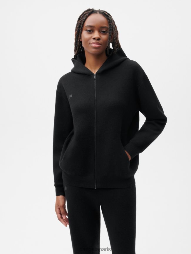noir Pangaia vêtements femmes DH84F044 sweat à capuche zippé en cachemire recyclé