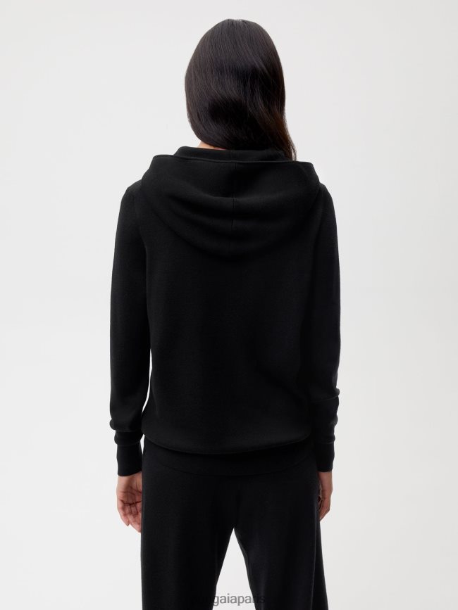 noir Pangaia vêtements femmes DH84F050 sweat à capuche demi-zip en laine mérinos