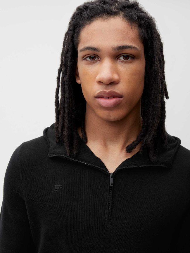 noir Pangaia vêtements femmes DH84F050 sweat à capuche demi-zip en laine mérinos