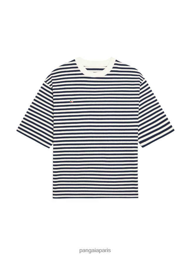 bleu marine Pangaia vêtements femmes DH84F0138 t-shirt boxy à rayures en coton recyclé
