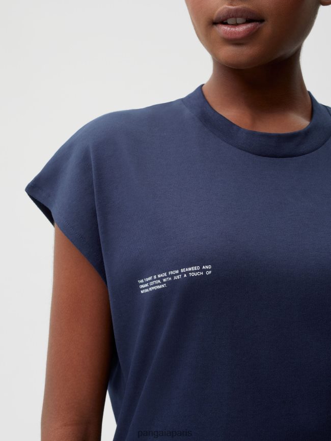 bleu marine Pangaia vêtements femmes DH84F0191 t-shirt à épaules courtes en coton biologique avec âme en fibre c