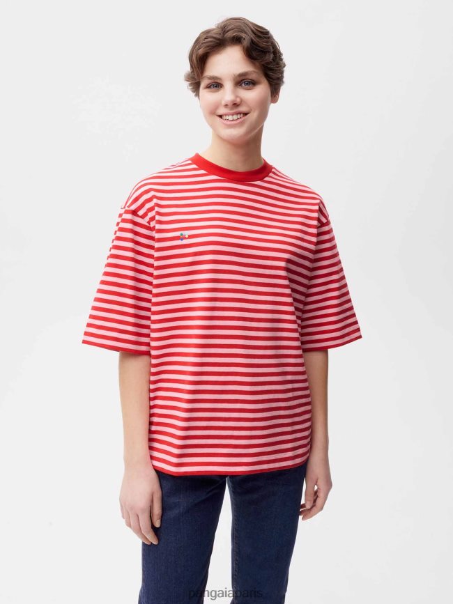 jaspe rouge Pangaia vêtements femmes DH84F0207 t-shirt boxy à rayures en coton recyclé