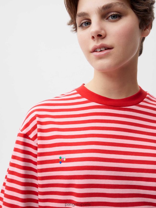 jaspe rouge Pangaia vêtements femmes DH84F0207 t-shirt boxy à rayures en coton recyclé