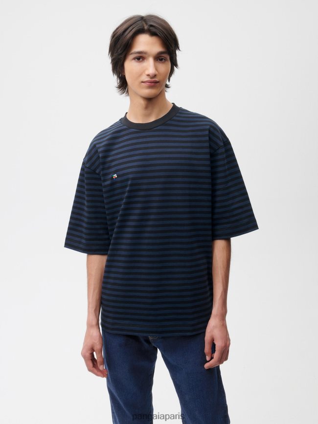 noir Pangaia vêtements femmes DH84F0209 t-shirt boxy à rayures en coton recyclé
