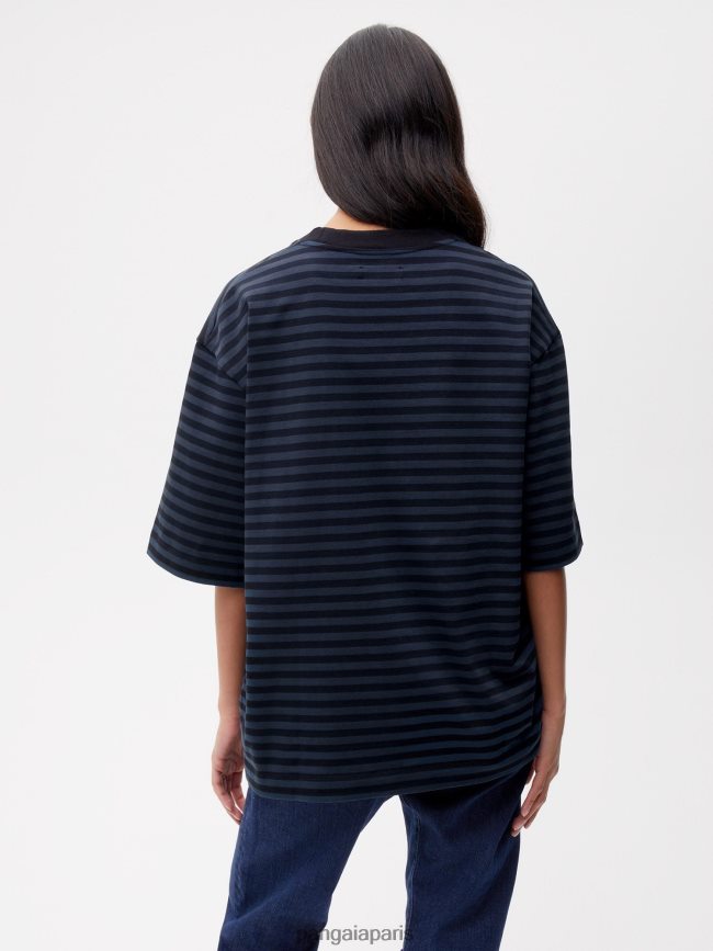 noir Pangaia vêtements femmes DH84F0209 t-shirt boxy à rayures en coton recyclé
