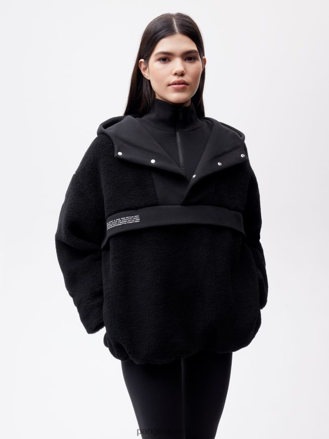 noir Pangaia vêtements femmes DH84F0448 veste demi-zip en polaire de laine recyclée