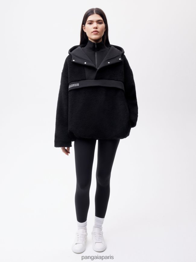 noir Pangaia vêtements femmes DH84F0448 veste demi-zip en polaire de laine recyclée