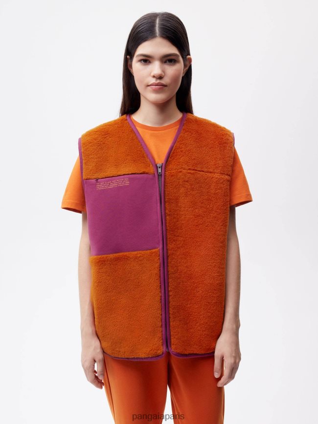 orange cannelle Pangaia vêtements femmes DH84F0457 gilet polaire en laine recyclée