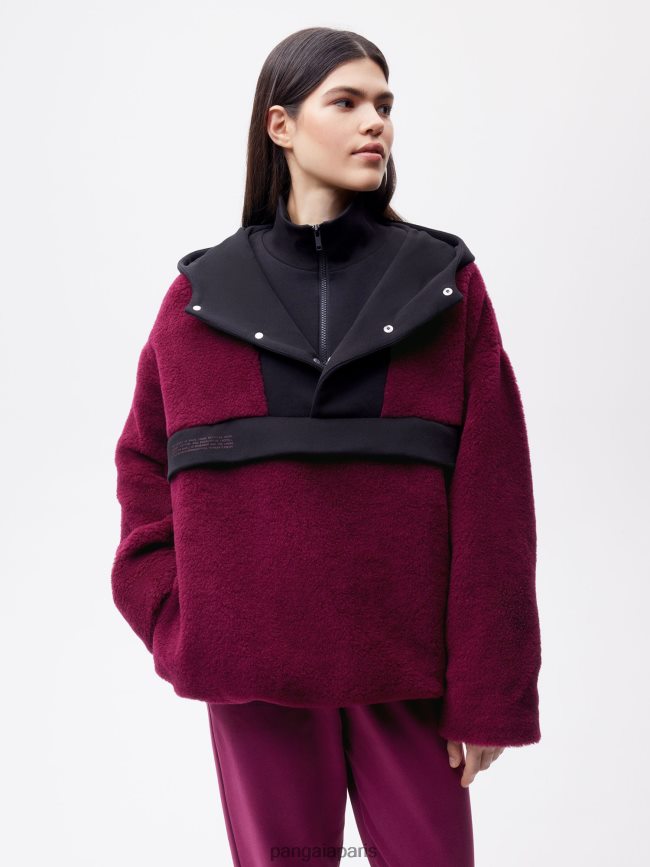 violet prune Pangaia vêtements femmes DH84F0449 veste demi-zip en polaire de laine recyclée