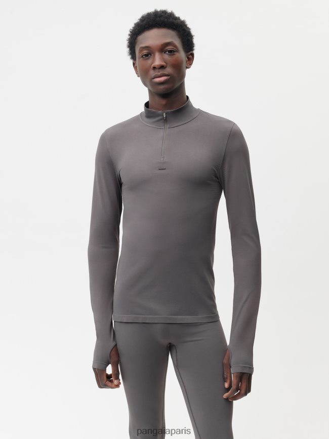 gris volcanique Pangaia vêtements Hommes DH84F0518 top zippé à manches longues