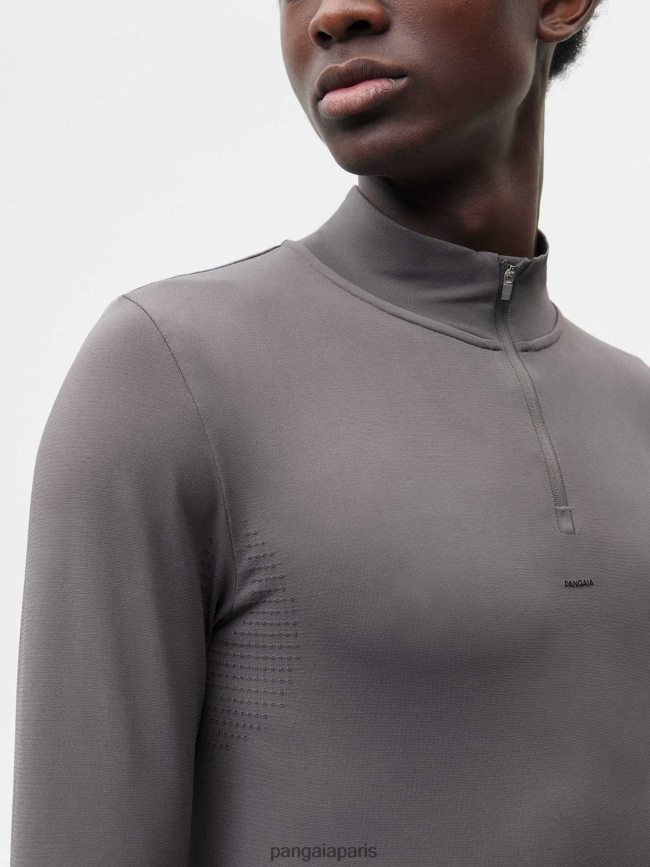 gris volcanique Pangaia vêtements Hommes DH84F0518 top zippé à manches longues